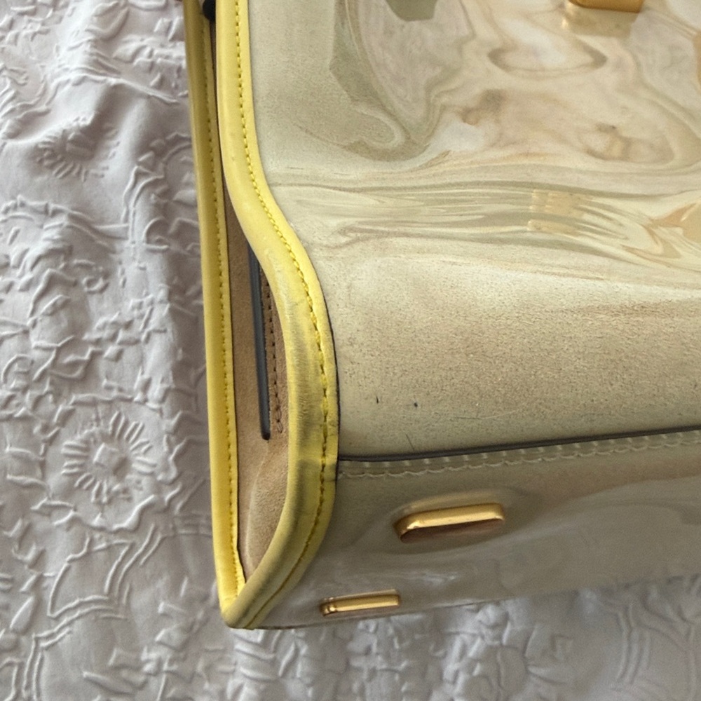 Tory Burch Lee Radziwill Raincoat Double Leather Bag Satchel Beige Yellow Bag - Picture 11 of 17